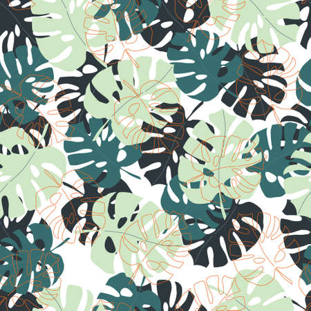 Vector colorful monstera leaves tropical seamless pattern texture background.のイラスト素材