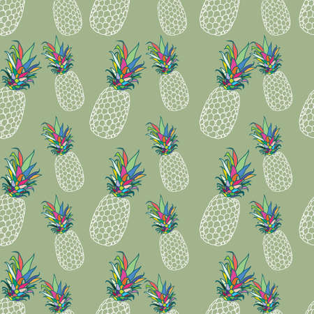 Vector colorful pineapples summer tropical seamless pattern background. Great as a textile print, party invitation or packaging. Surface pattern design.のイラスト素材