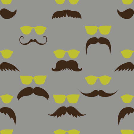 Art Deco Mustache with yellow glasses seamless pattern, retro style, vector illustrationのイラスト素材