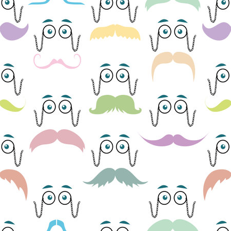 Vintage Seamless Pattern with Mustaches with glasses.のイラスト素材