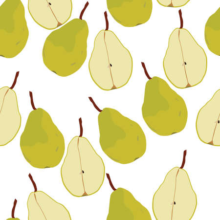 Pear fruits seamless pattern background, fresh organic food, tropical fruit vector illustration. Trendy for fabric, textile print, wallpaper, wrapping or packaging.のイラスト素材