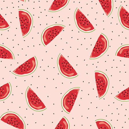 Watermelon fruit summer vector seamless pattern design. Trendy for fabric, textile print, wallpaper, invitation, wrapping, background or packaging.のイラスト素材