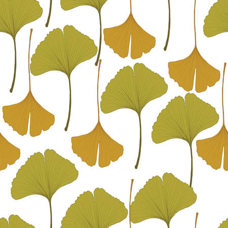 Ginkgo biloba leaf vector seamless pattern background. Trendy for fabric, textile print, wallpaper, invitation or packaging.のイラスト素材