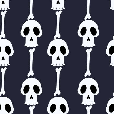 Vector fun black and white skull Haloween repeat pattern background. Great for spooky fun party themed fabric, gifts, giftwrap.のイラスト素材