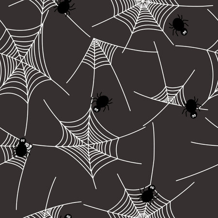 Vector Spiderweb Halloween Texture Seamless Pattern. Great for spooky holiday wallpaper, backgrounds, invitations, packaging design projects. Surface pattern design.のイラスト素材