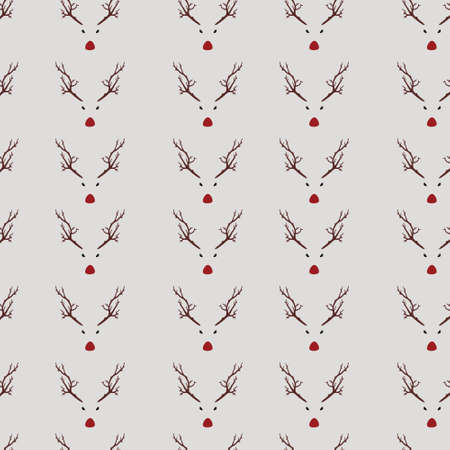 Reindeers  face vector seamless repeating pattern background. Trendy for fabric, texitle print, wallpaper, background, wrapping or invitation cards, packaging.のイラスト素材