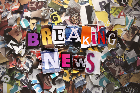 Breaking news. Collage of magazine pieces.の写真素材