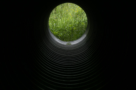 Tunnel pipe  â exit to nature. Concept of psychology, philosophy or ecology theme.の写真素材