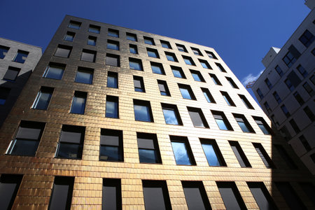 Oslo, Norway - June 28, 2022: Buildings in Barcode Project area  in Oslo downtown. Building covered by copper tiles. Modern business  offices buildings in Bjorvika district, Oslo.の写真素材