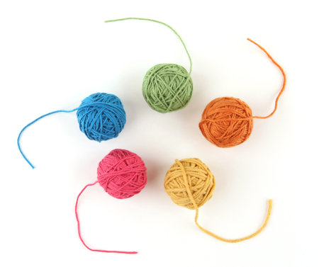 Set of colorful cotton thread balls  isolated on white background.  Different color thread balls.の写真素材