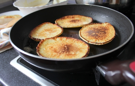 Preparation of pancakes の写真素材