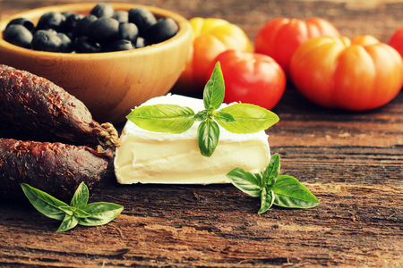 food ingredients on wooden backgroundの写真素材