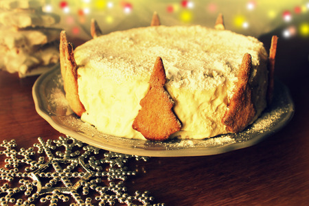 Cake decorated with fir cookies