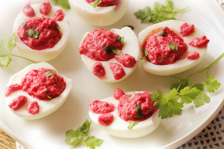 deviled eggs  Bunny feet  with beetの写真素材
