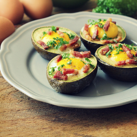 Avocado Egg Boats with baconの写真素材
