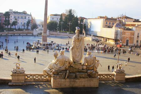 Rome, Italy - December 28, 2018: Piazza del Popolo (Peoples Square) Square in Rome, Italy. Egyptian obelisk in the center of a large beautiful Roman squareのeditorial素材