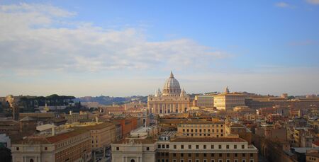 Rome, Italy - December 30, 2018: Panorama of Rome and view at St. Peters Basilica (Vatican) from...