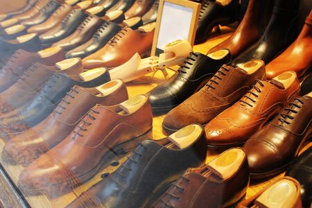 Luxury leather men shoes in the shopの写真素材