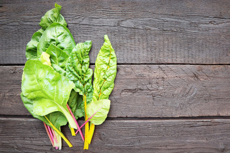 Freshly picked swiss rainbow mangold or swiss chard rainbow leaves .