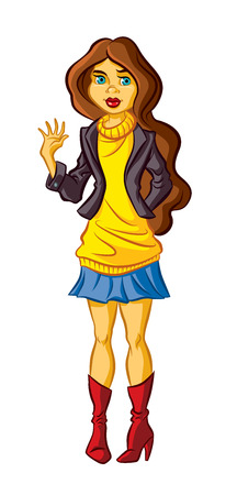 Illustration of teenage girl with long brown hairのイラスト素材