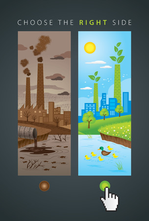 Illustration of comparison between dust industry and ecology clean cityのイラスト素材