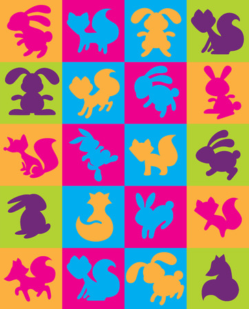 Illustration of twenty colorful animalsのイラスト素材