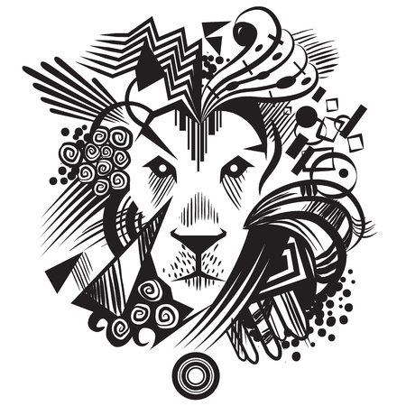 Illustration of black abstract lion with geometric shapesのイラスト素材