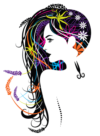 Illustration of long hair beautiful women for haircut studioのイラスト素材