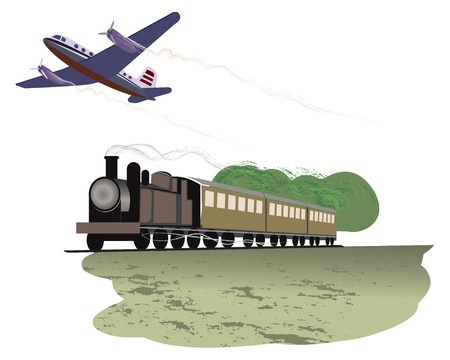 illustration of travel by train and planeのイラスト素材