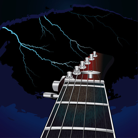 Guitar on a background of the sky with lightning vector illustrationのイラスト素材