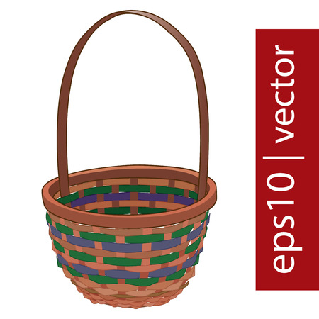 Brown vector Easter wicker basket handmade with frame on white backgroundのイラスト素材