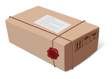 Box post package with a wax seal and icons vector illustrationのイラスト素材
