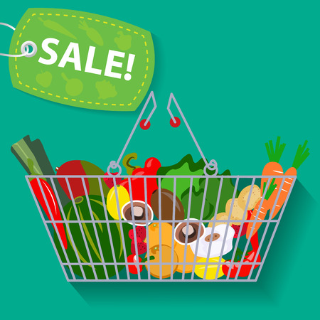Supermarket basket of vegetables sale vector illustrationのイラスト素材