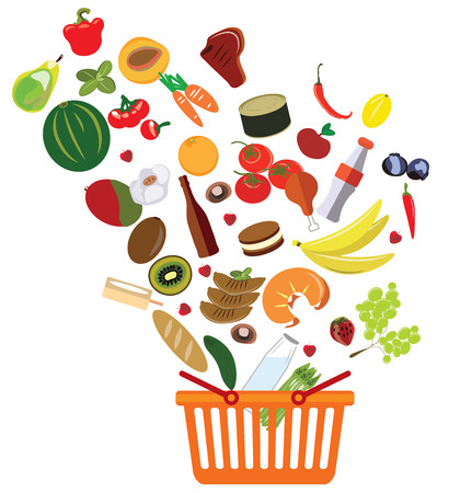 basket with an abundance of supermarket products vector illustrationのイラスト素材