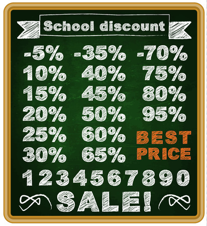 Best selling price for students on a school chalk blackboard vector illustrationのイラスト素材