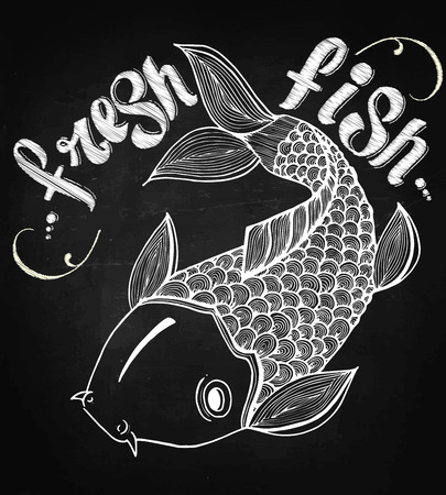 Calligraphic signs engraved illustration tattoo fresh carp salmon japan fish vectorのイラスト素材
