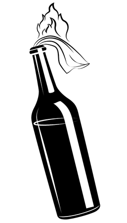Molotov cocktail, glass bottle filled with gasoline, vector iconのイラスト素材