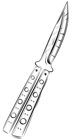 vector illustration opened butterfly knife balisong daggerのイラスト素材