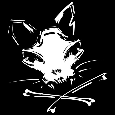 Cat skull and crossbones vector illustration.のイラスト素材