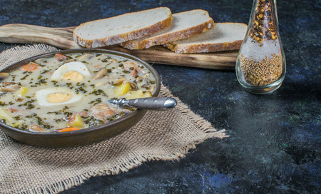 Zurek - polish easter soup with eggs and white sausageの写真素材