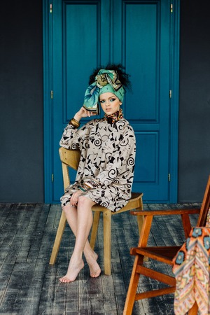 Photo of girl with bright make-up and accessoriesの写真素材