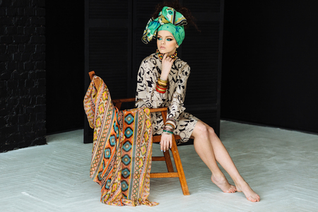 Photo of girl with bright make-up and accessoriesの写真素材
