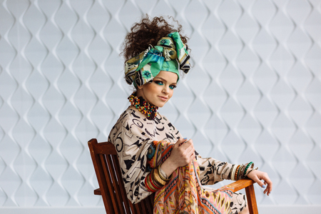 Photo of girl with bright make-up and accessoriesの写真素材