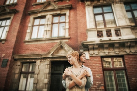 Portrait of a loving couple walking in the city,の写真素材
