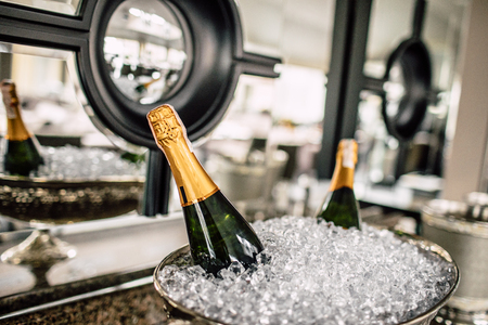 Bottles of Champagne in cooler.の写真素材