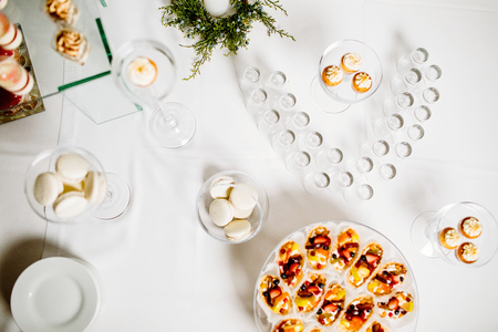 Delicious wedding reception candy bar dessert tableの写真素材
