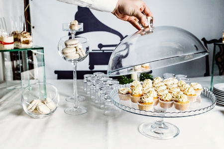 Delicious wedding reception candy bar dessert tableの写真素材
