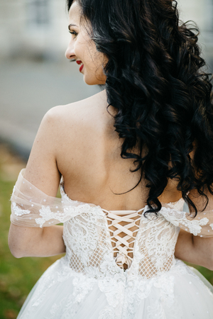 beautiful bride in a luxurious wedding dressの写真素材