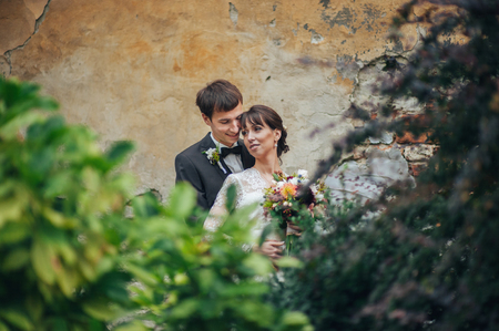 Happy bride and groom  on their wedding dayの写真素材