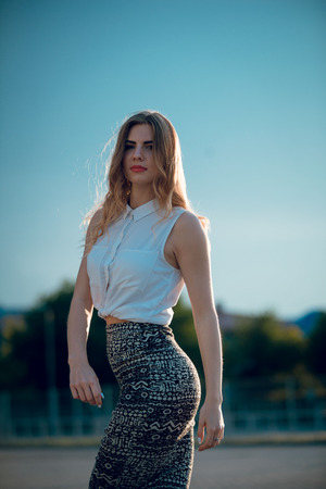 Summer fashion portrait of elegant sexy womanの写真素材